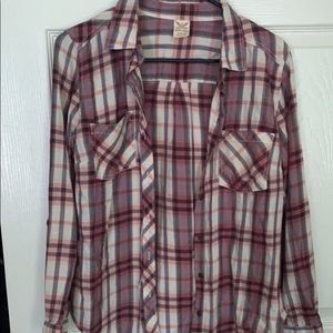 Pink and maroon plaid button up